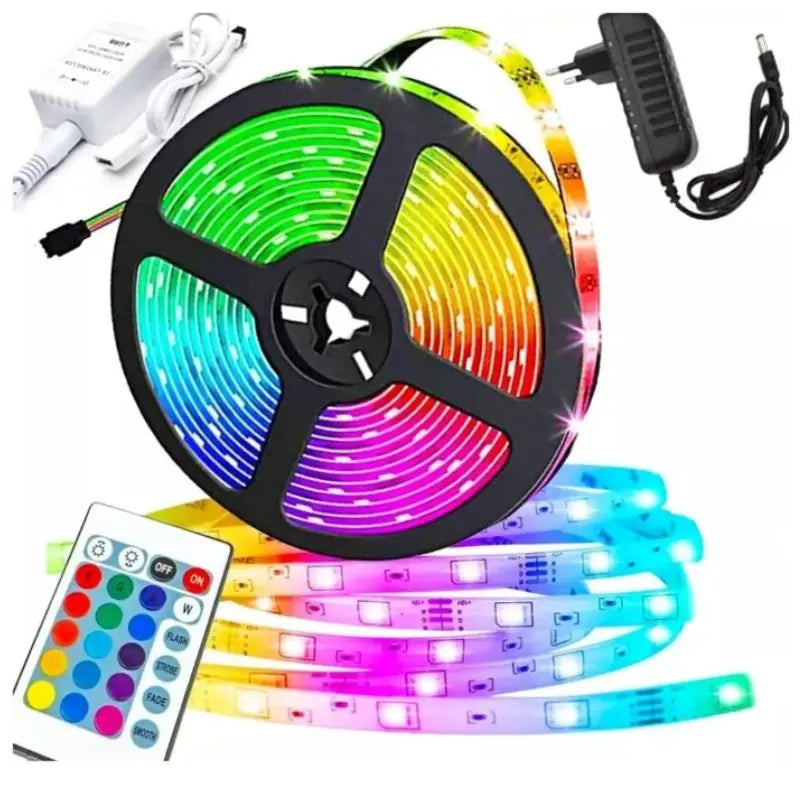 Fita LED Colorida RGB à Prova D'água + Fonte + Controle