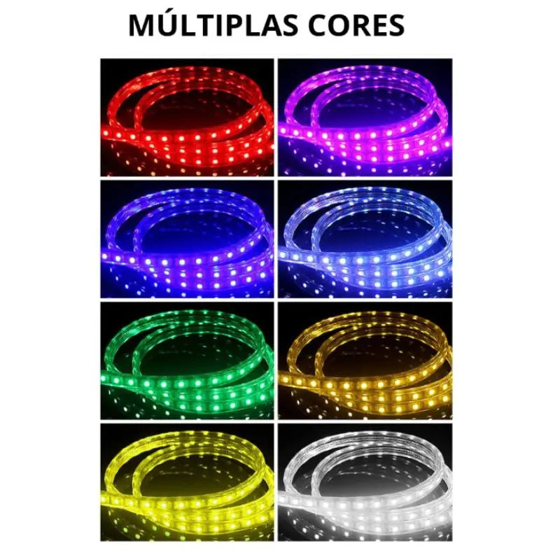 Fita LED Colorida RGB à Prova D'água + Fonte + Controle