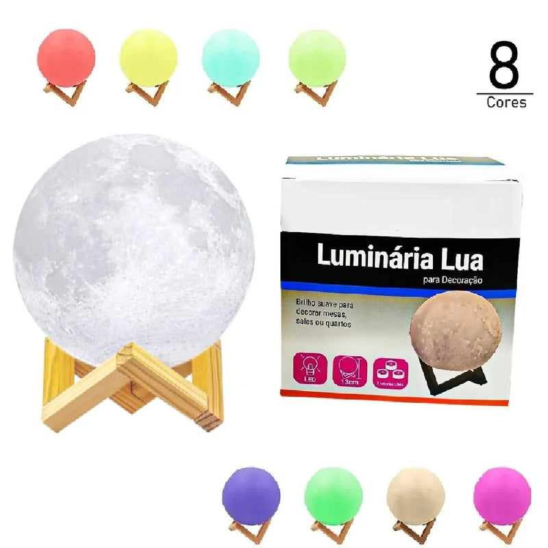 Luminária LED Lua Cheia 3D 7 cores